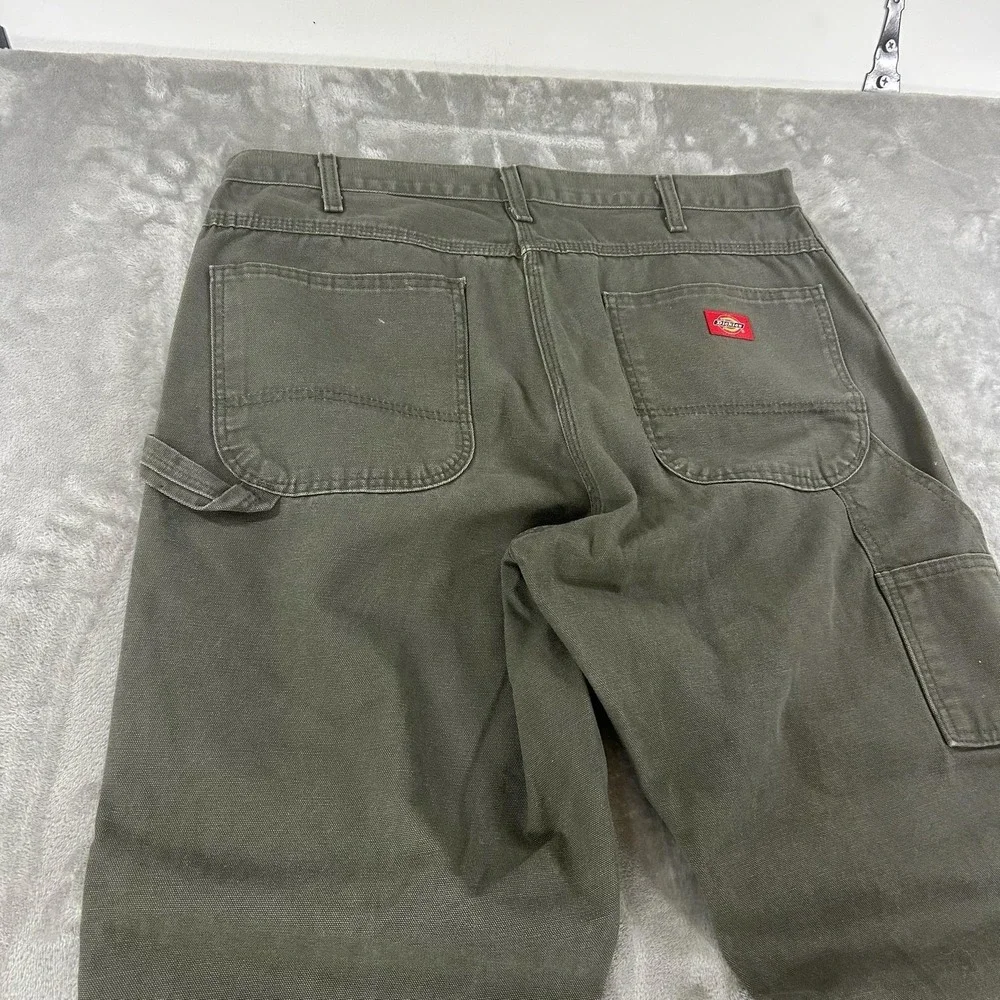 VTG Dickies Carpenter Pants Mens 36x30 Green Canvas Relaxed Fit Workwear Utility